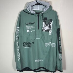Brooklyn Cloth Legend Anorak Jacket Mens L Green Pullover Graphic‎ Print